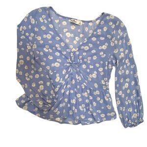 HOLLISTER Y2K Babydoll Allover Ditsy Floral Daisy Top V-Neck Puff Sleeve Size S